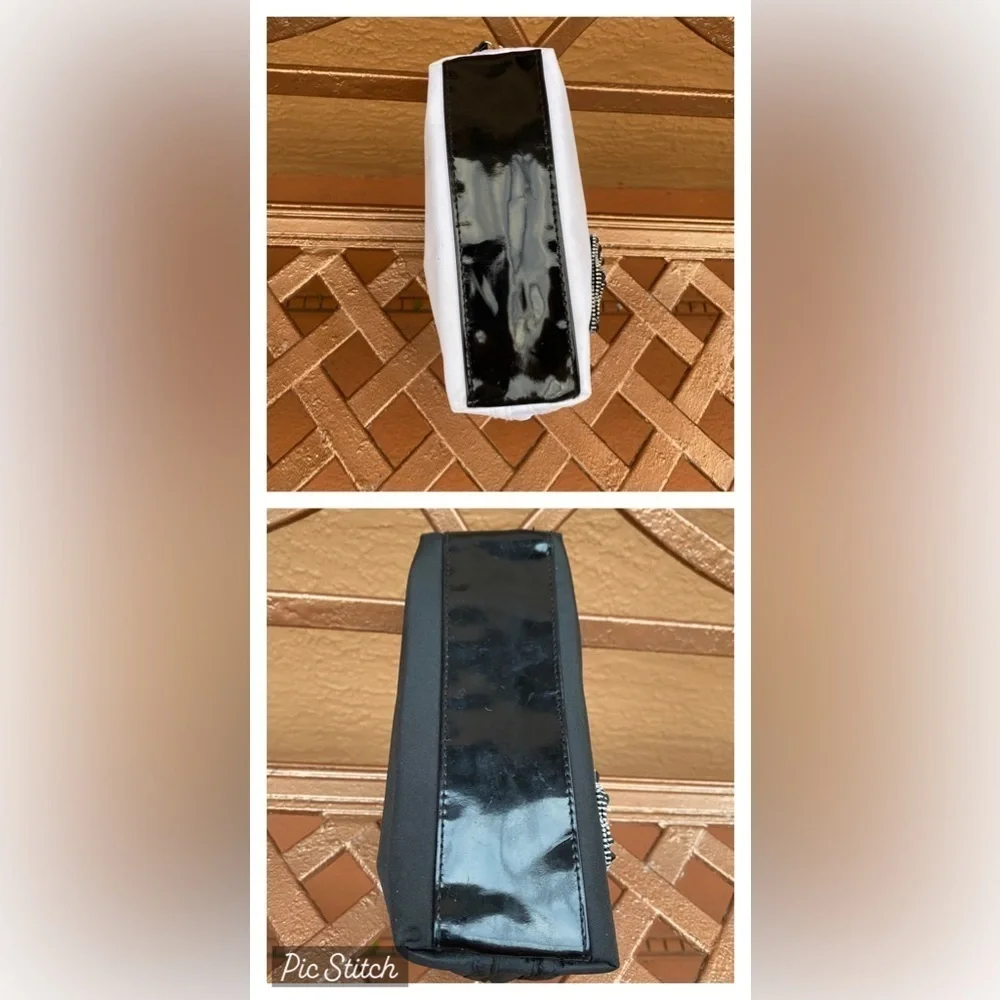 Set of 2 Lancome Black and White Cosmetic Bags with Edgy Zipper Floral Design